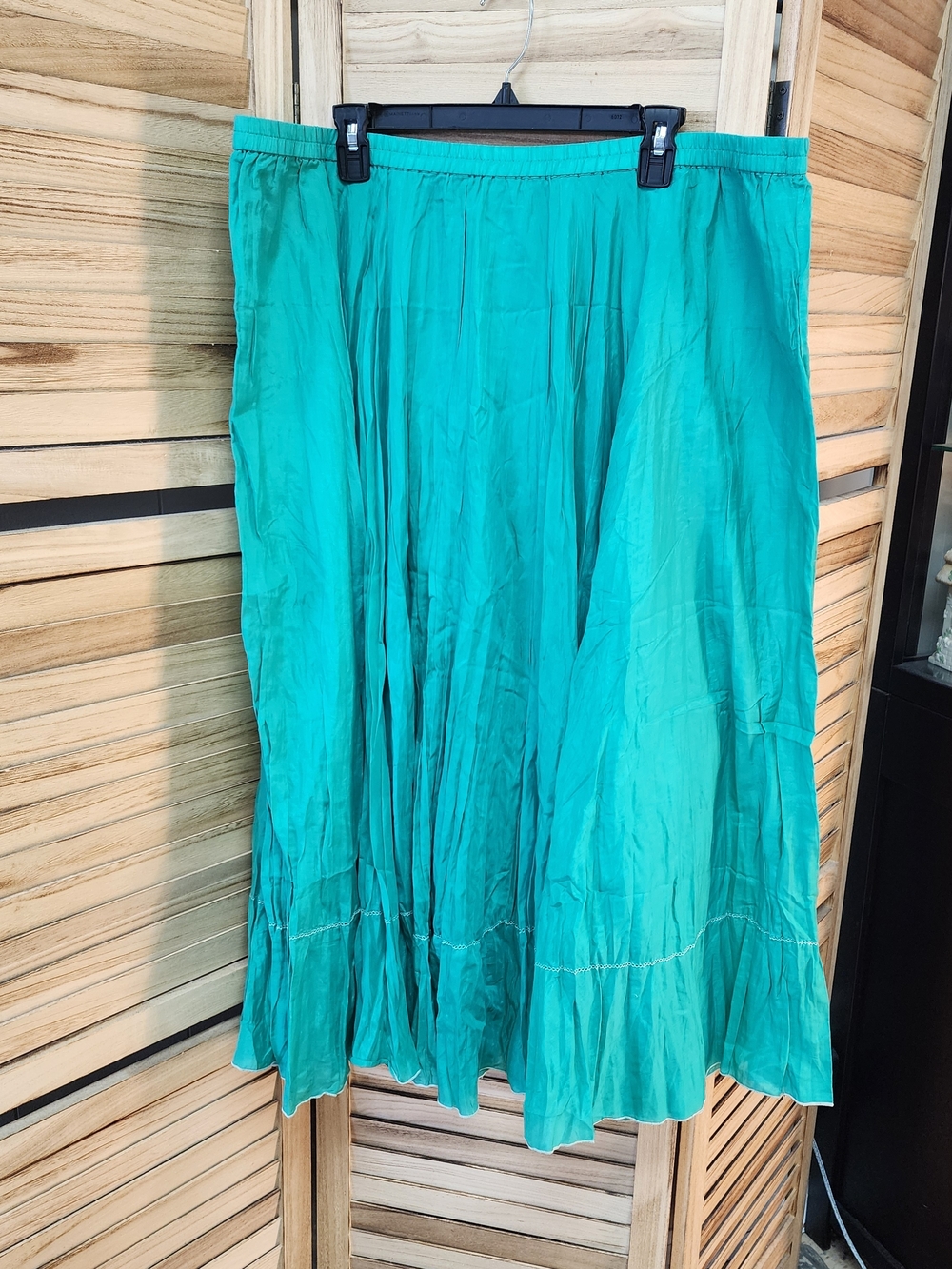 Coldwater Creek Silk Blend Skirt 2X Teal Green Midi Pull-On Flowy Lightweight